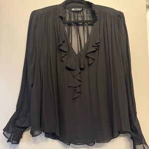 Zara Black Ruffled Blouse